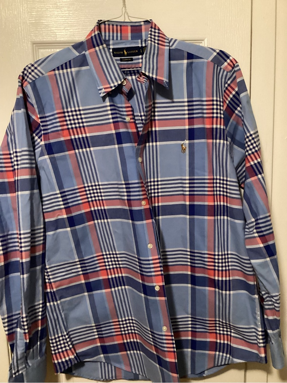 Ralph Lauren Blue, Navy & Coral Plaid Button-Down Shirt